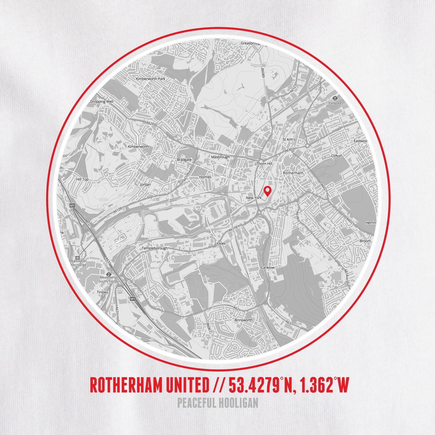 Rotherham United Location T-Shirt White - Peaceful Hooligan