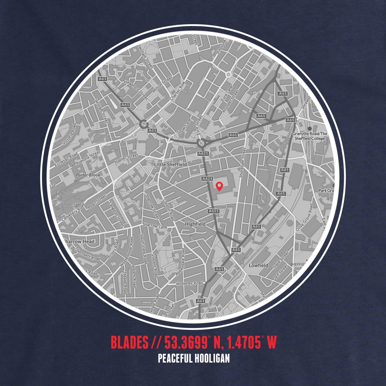 The Blades Location Hoodie Navy - Peaceful Hooligan
