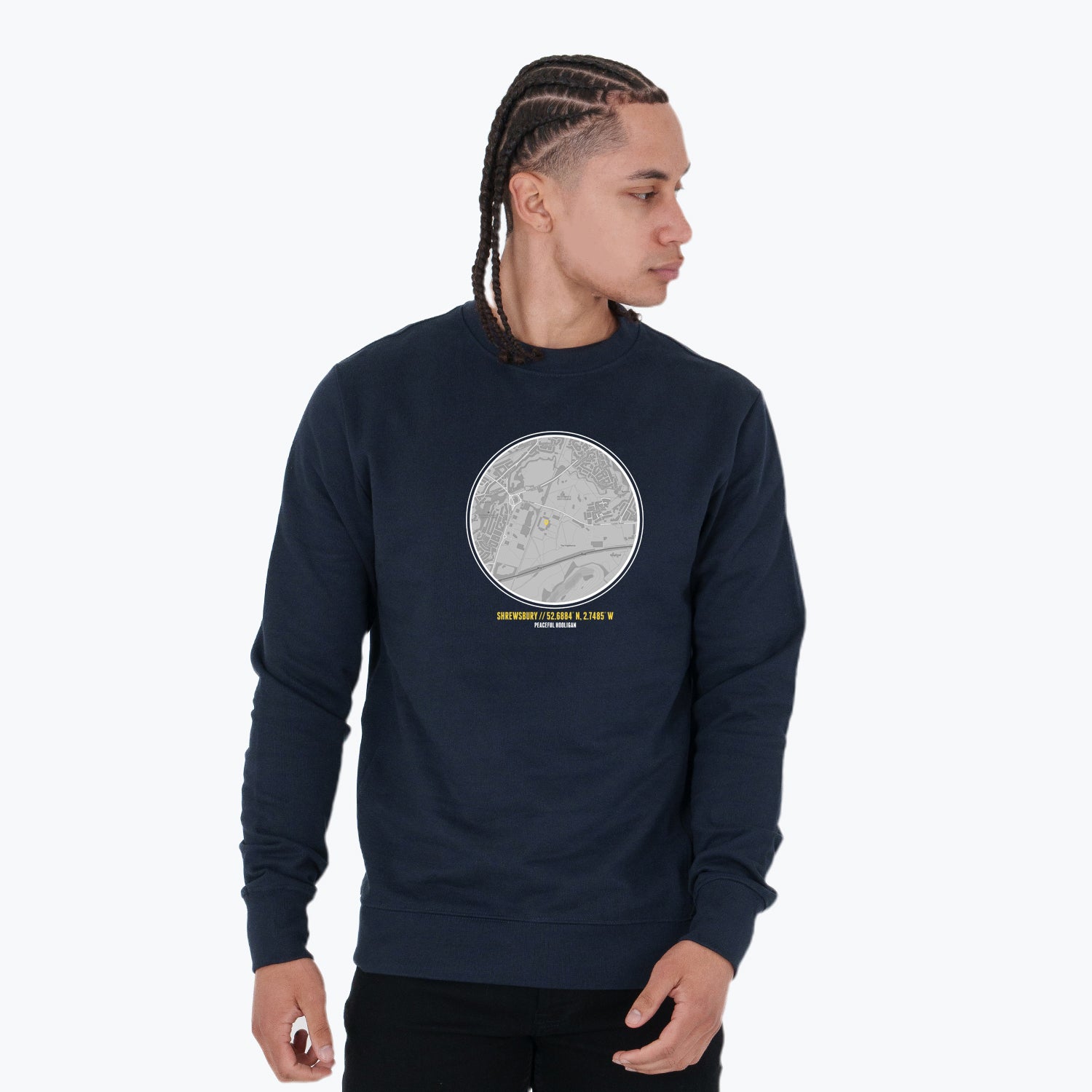 Shrewsbury Town Location Sweatshirt Navy - Peaceful Hooligan