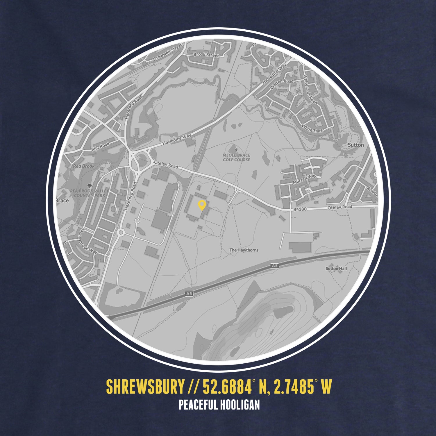 Shrewsbury Town Location T-Shirt Navy - Peaceful Hooligan