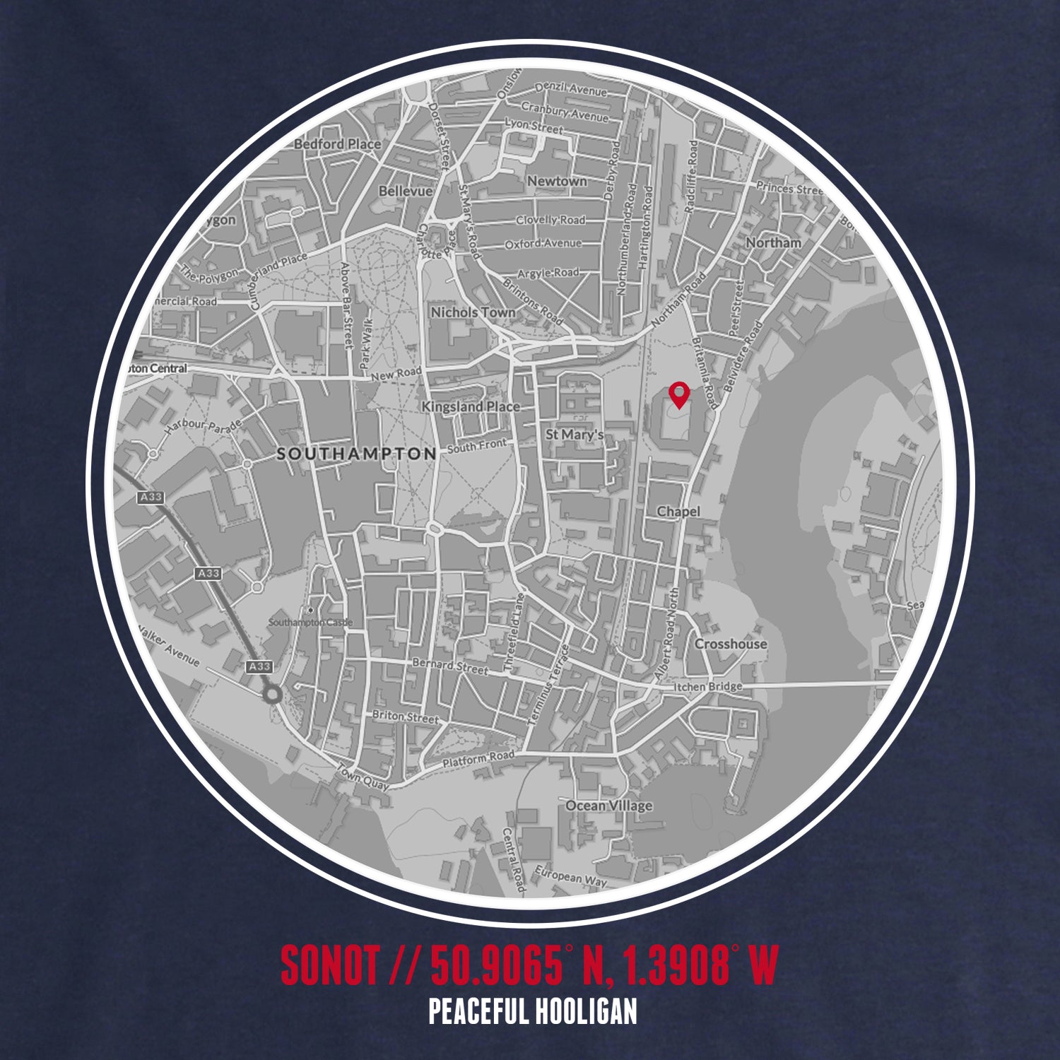 Southampton Location T-Shirt Navy - Peaceful Hooligan