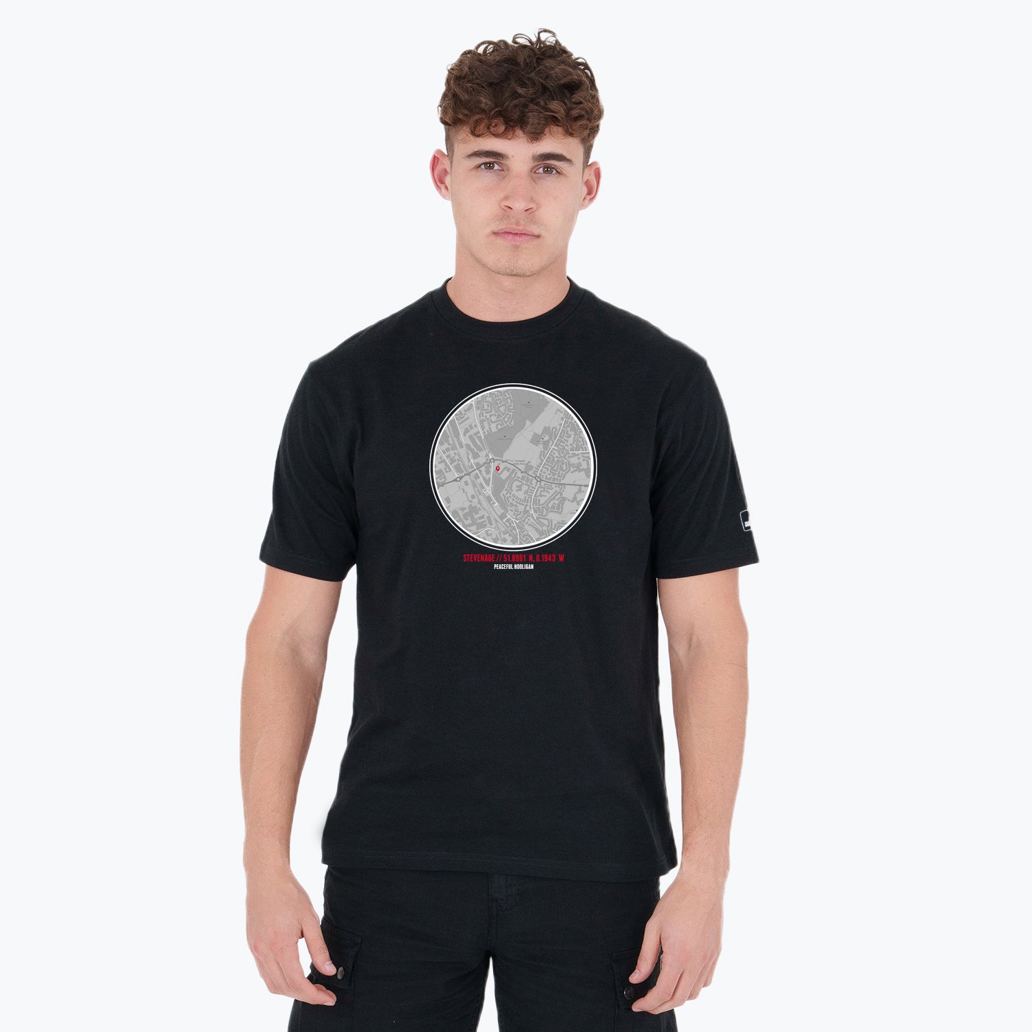 Stevenage Location T-Shirt Black - Peaceful Hooligan