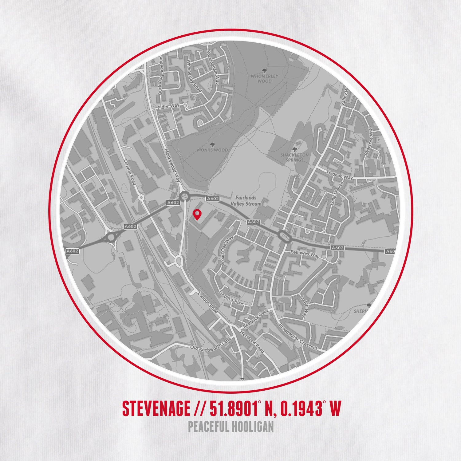 Stevenage Location T-Shirt White - Peaceful Hooligan