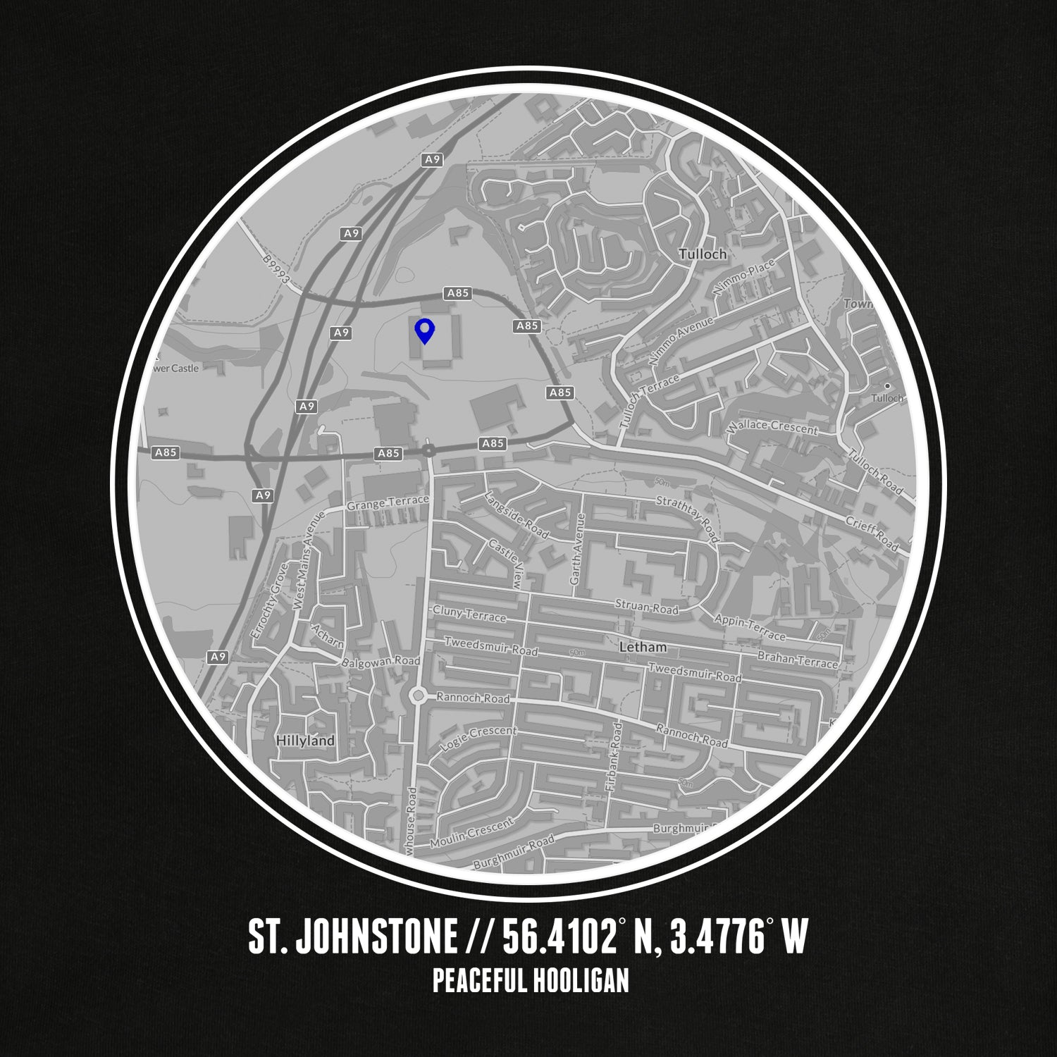 St Johnstone Location Hoodie Black - Peaceful Hooligan