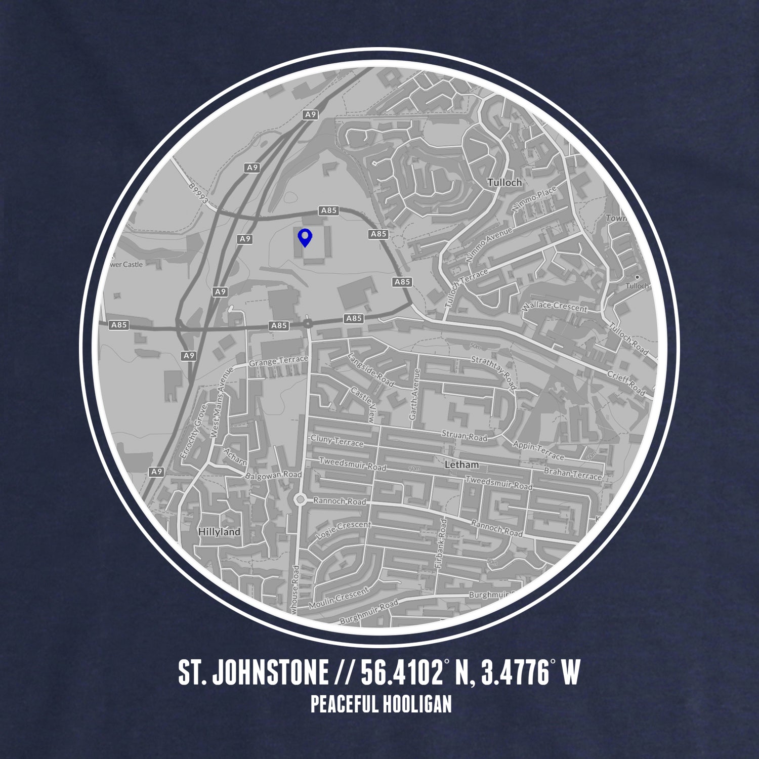 St Johnstone Location Hoodie Navy - Peaceful Hooligan