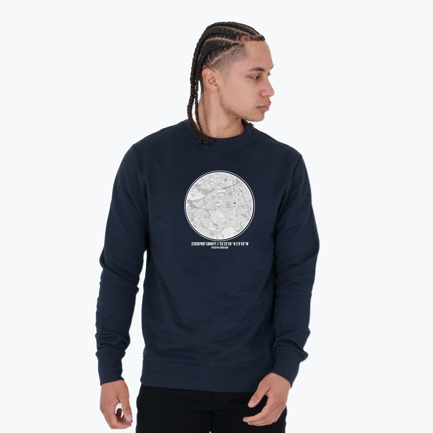 Stockport Location Sweatshirt Navy - Peaceful Hooligan