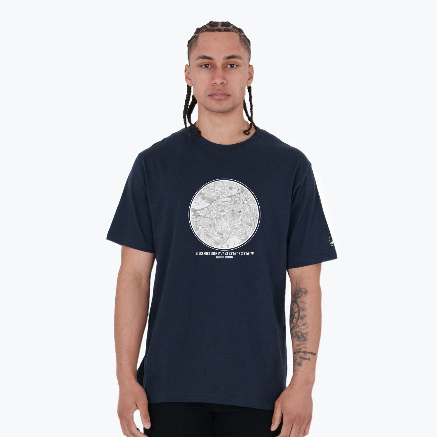 Stockport Location T-Shirt Navy - Peaceful Hooligan