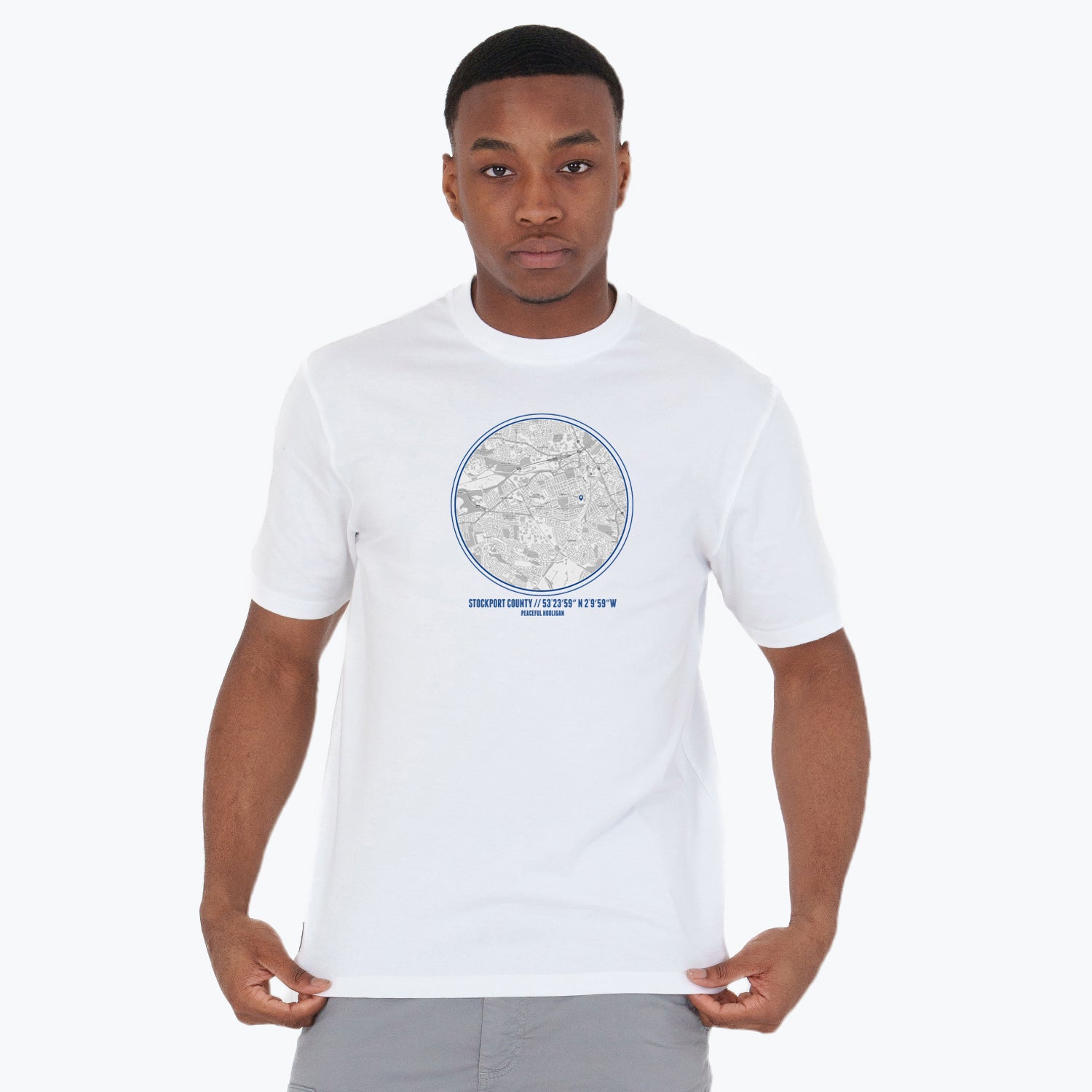 Stockport Location T-Shirt White - Peaceful Hooligan