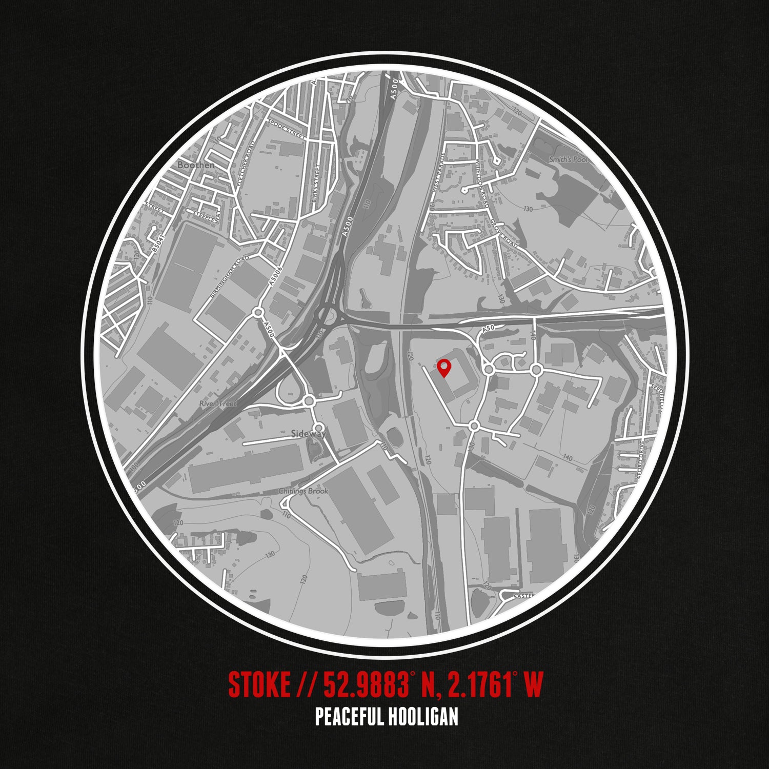 Stoke Location T-Shirt Black - Peaceful Hooligan
