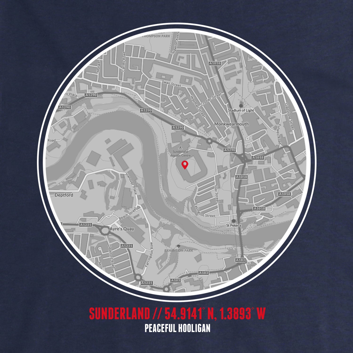 Sunderland Location Sweatshirt Navy - Peaceful Hooligan