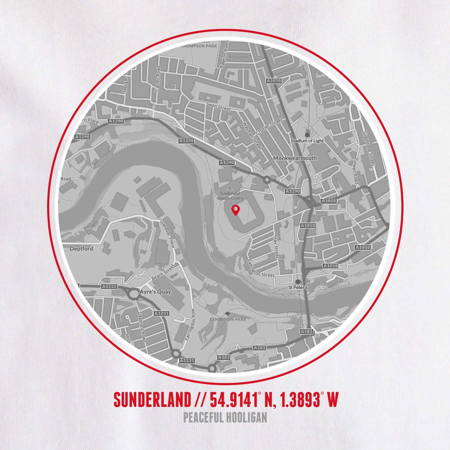 Sunderland Location T-Shirt White - Peaceful Hooligan