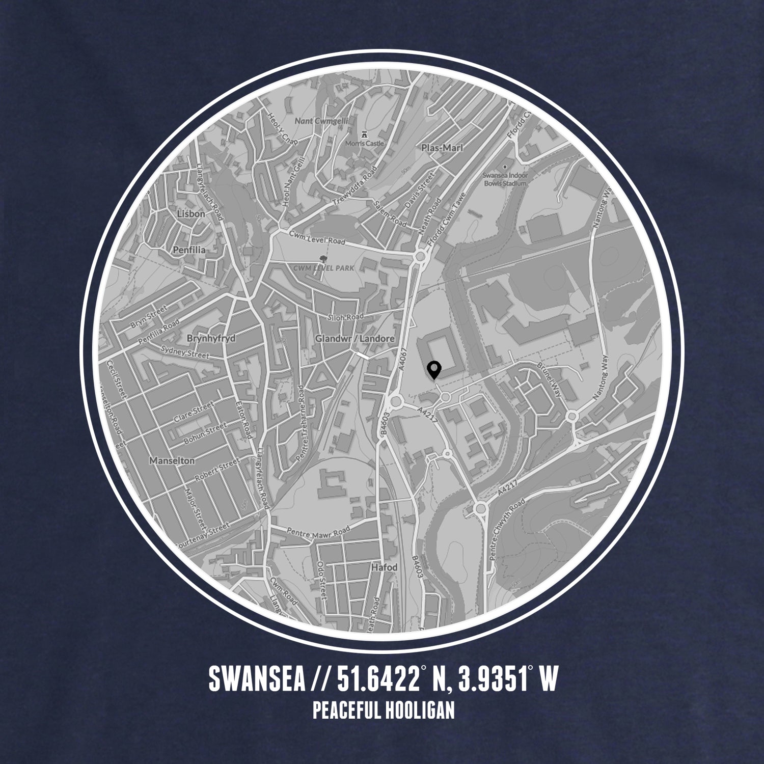 Swansea Location Sweatshirt Navy - Peaceful Hooligan