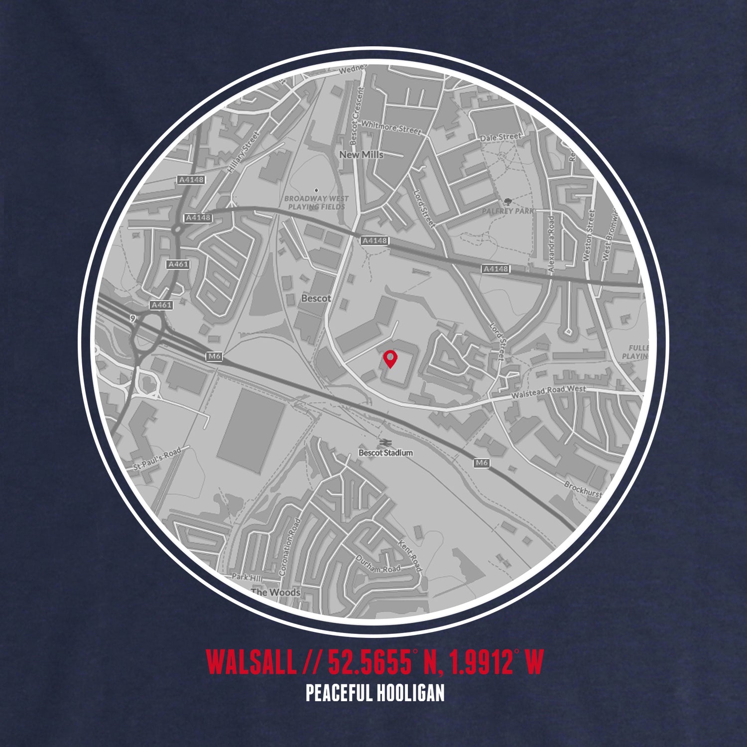 Walsall Location Hoodie Navy - Peaceful Hooligan