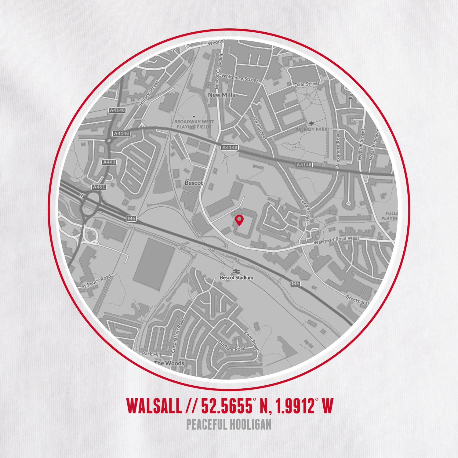 Walsall Location T-Shirt White - Peaceful Hooligan