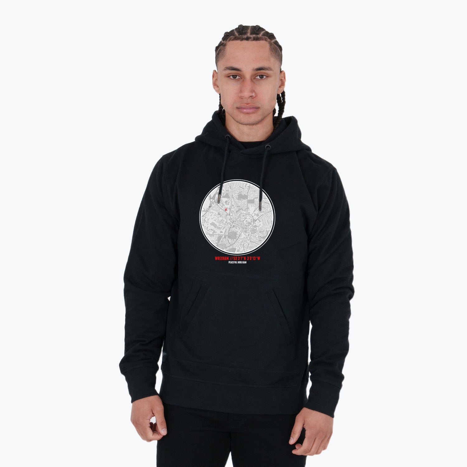 Wrexham Location Hoodie Black - Peaceful Hooligan