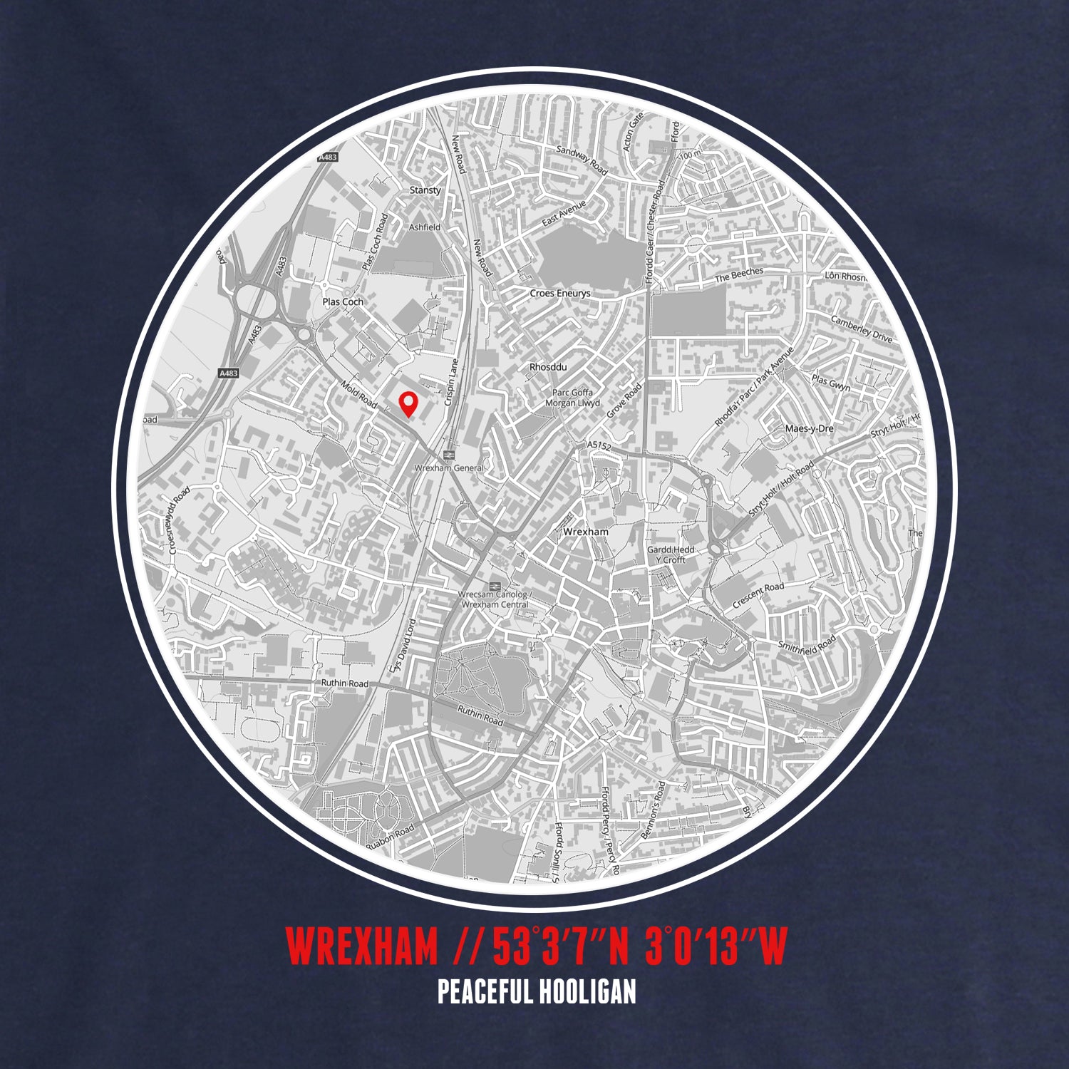Wrexham Location Hoodie Navy - Peaceful Hooligan