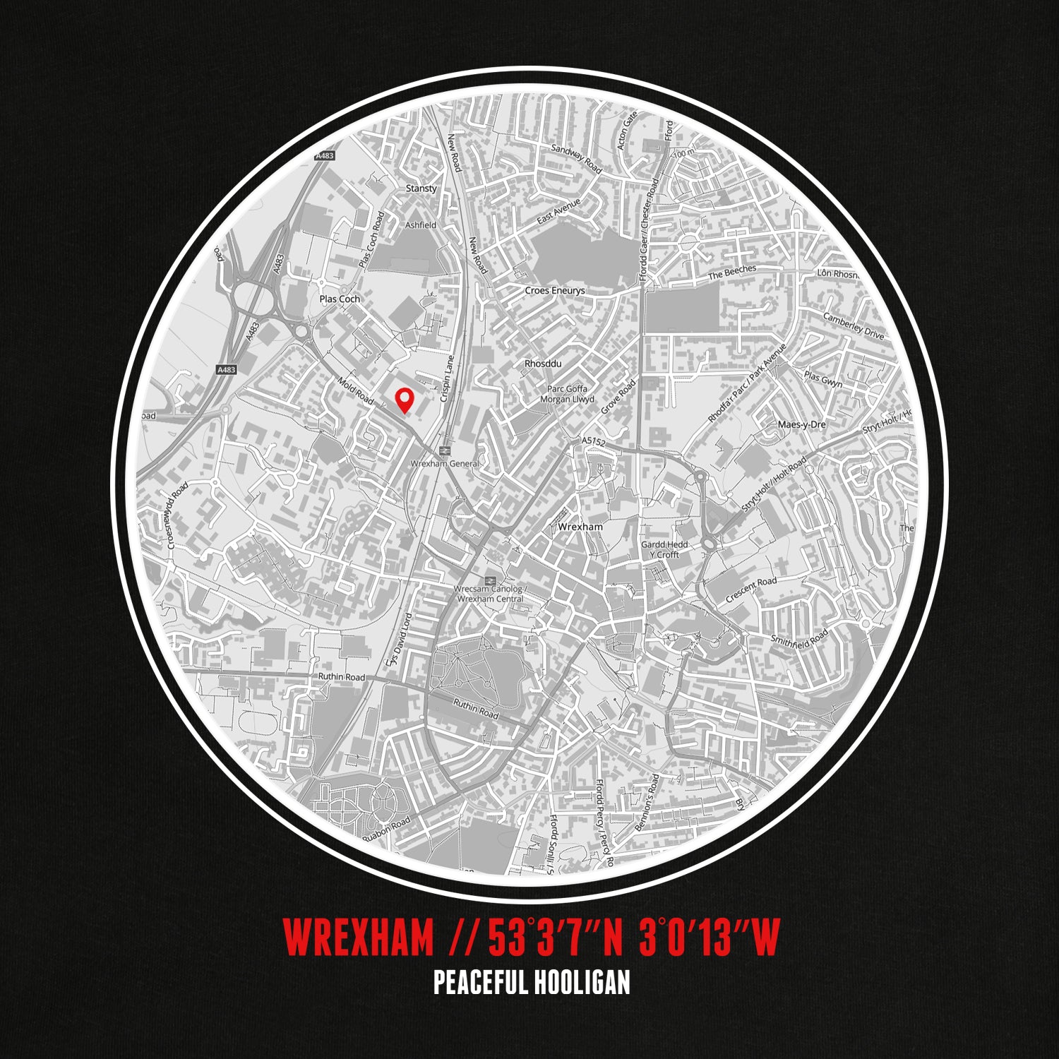 Wrexham Location Sweatshirt Black - Peaceful Hooligan