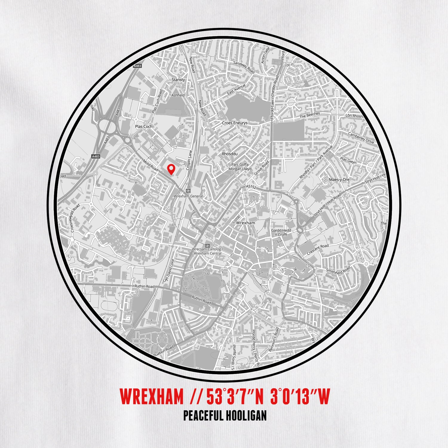Wrexham Location T-Shirt White - Peaceful Hooligan