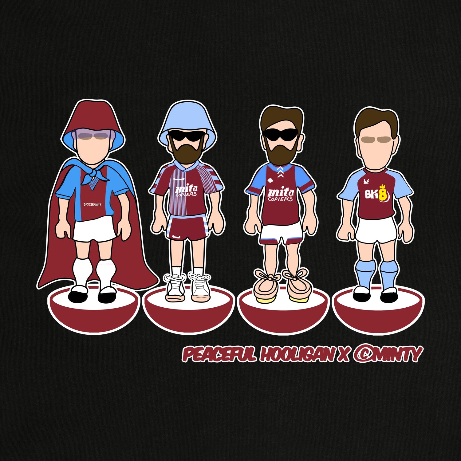 Aston Villa Subbuteo T-Shirt Black - Peaceful Hooligan