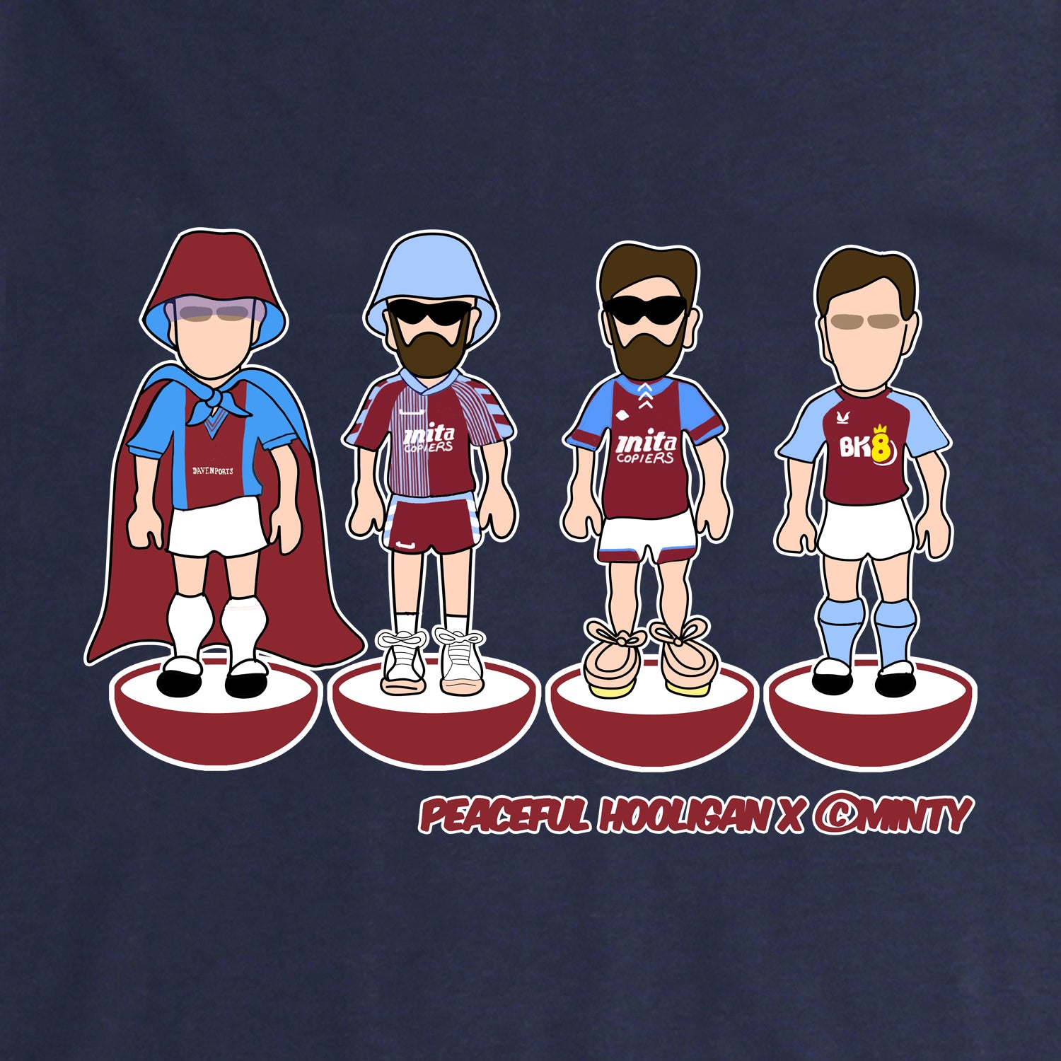 Aston Villa Subbuteo T-Shirt Navy - Peaceful Hooligan