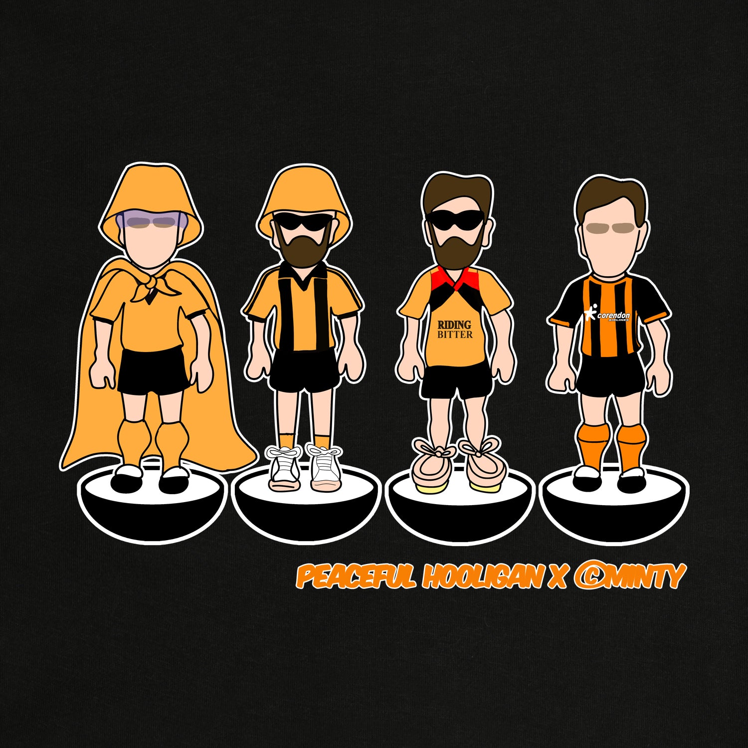 Hull City Subbuteo T-Shirt Black - Peaceful Hooligan