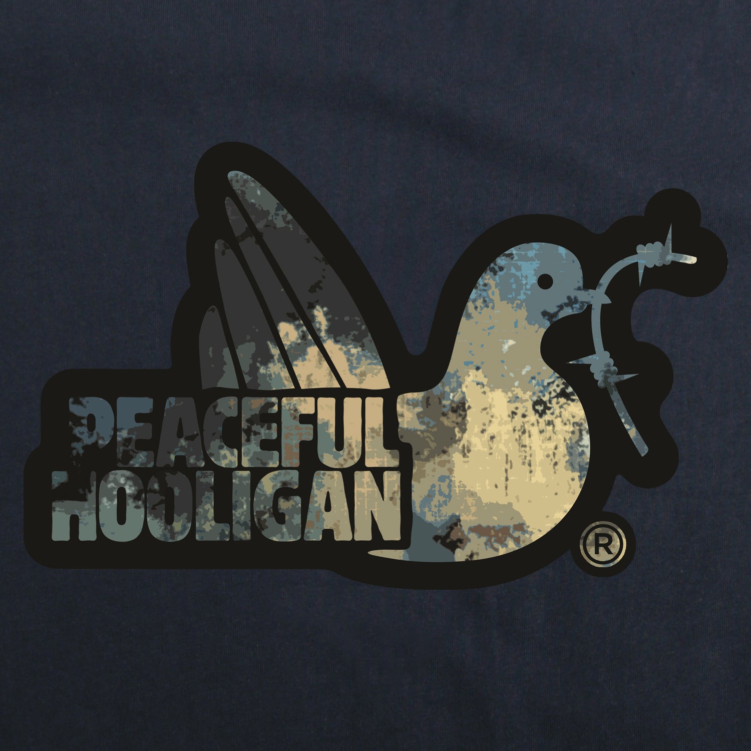 Lagoon Camo Dove T-Shirt Navy - Peaceful Hooligan