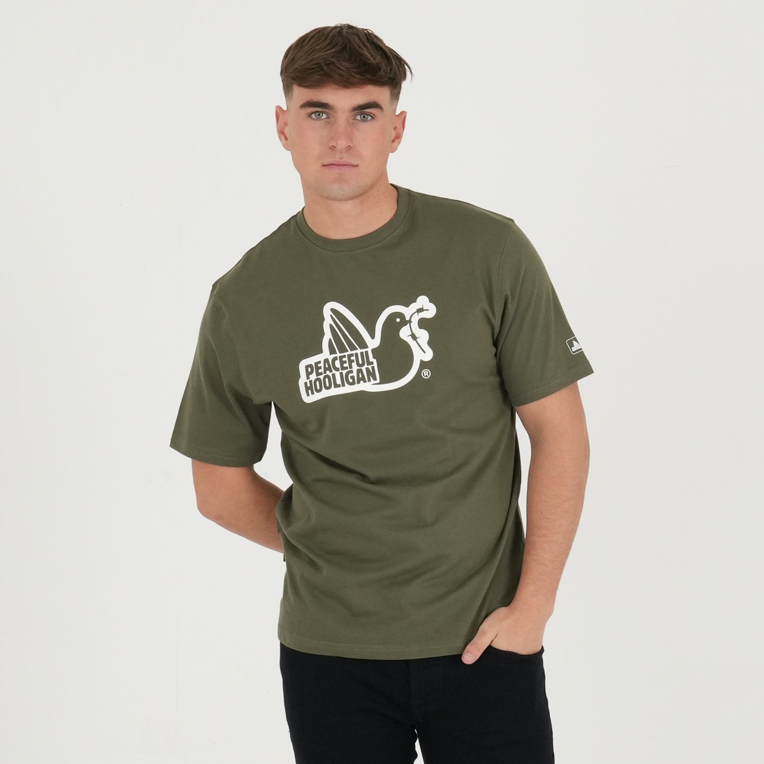 Outline T-Shirt Olive - Peaceful Hooligan