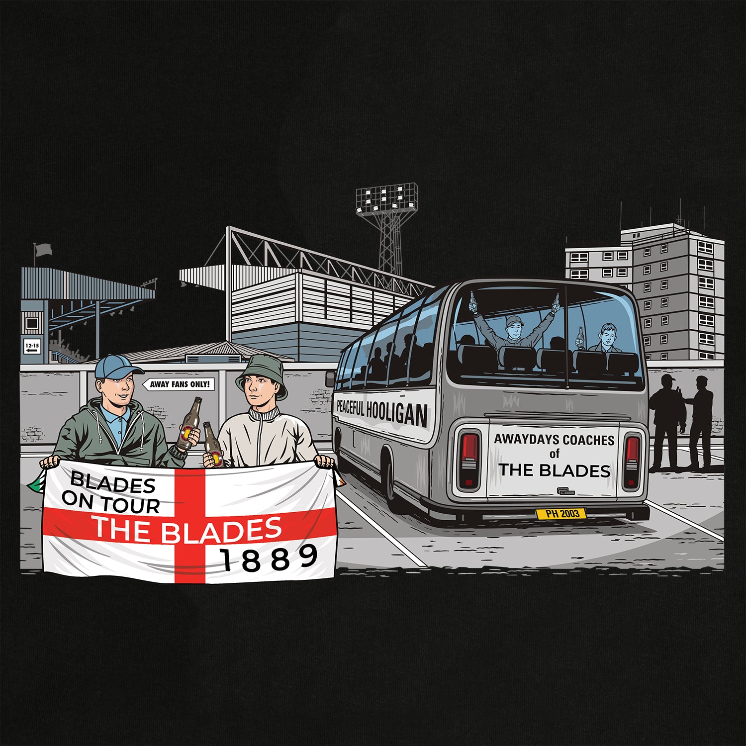 The Blades Awaydays T-Shirt Black - Peaceful Hooligan