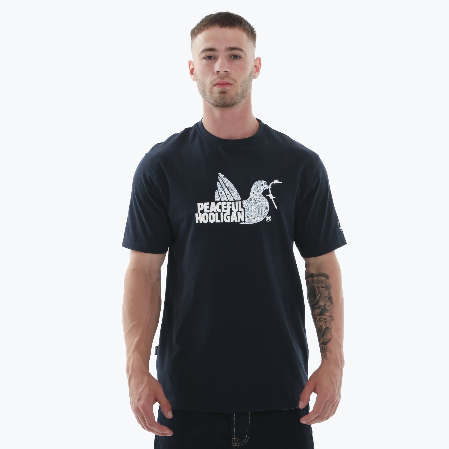 Paisley Dove T-Shirt Navy - Peaceful Hooligan