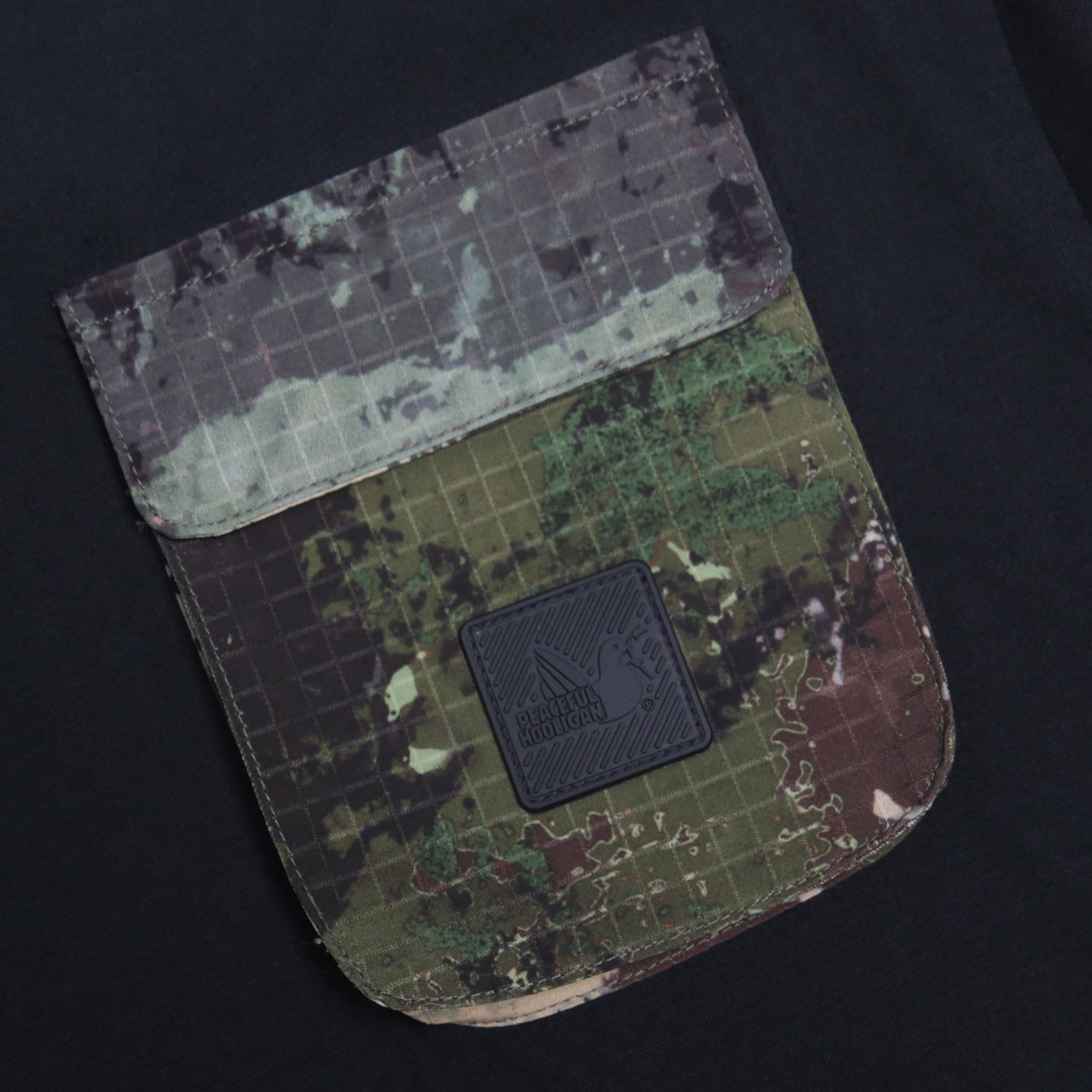 Bomber T-Shirt Black / Woodland Camo - Peaceful Hooligan