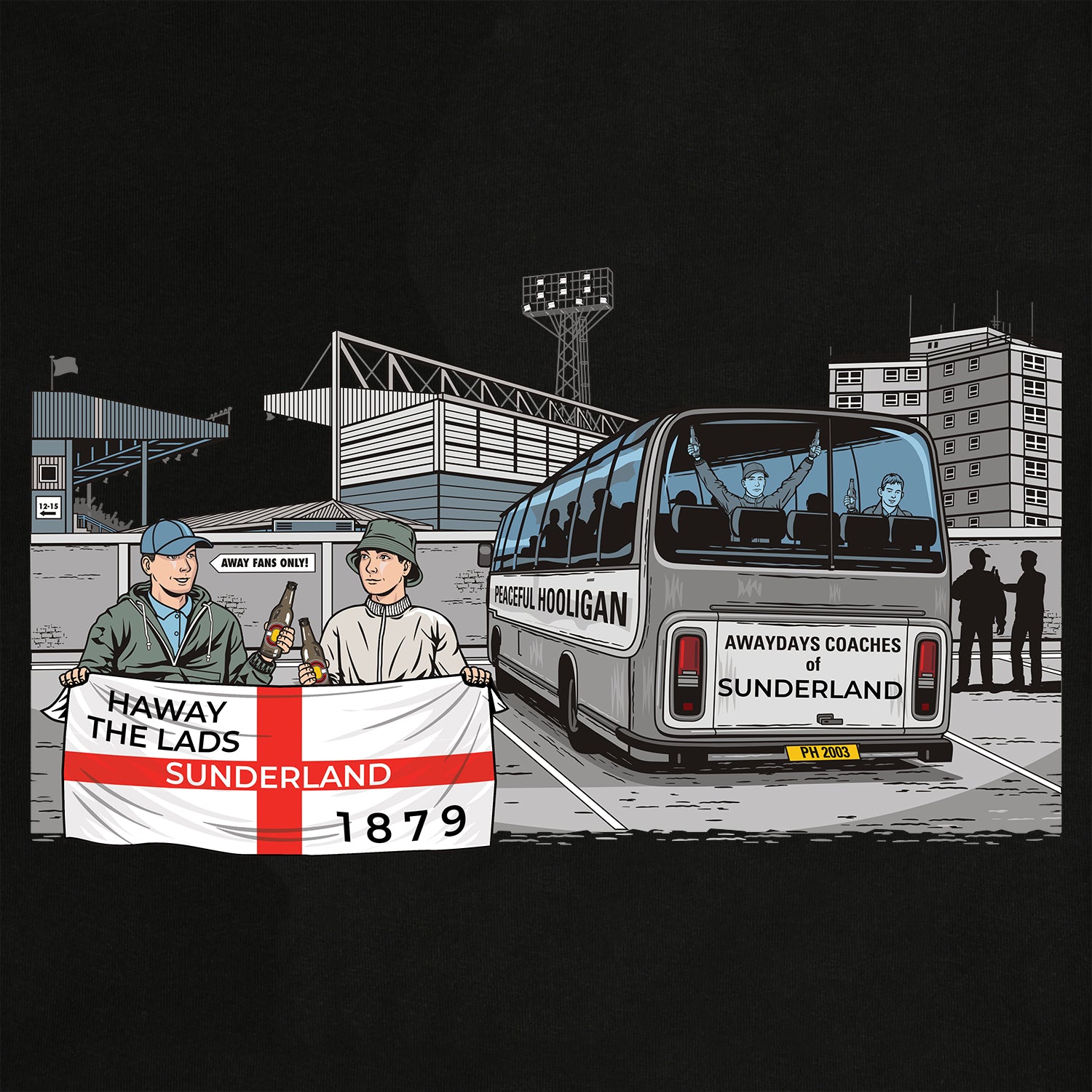 Sunderland Awaydays T-Shirt Black - Peaceful Hooligan