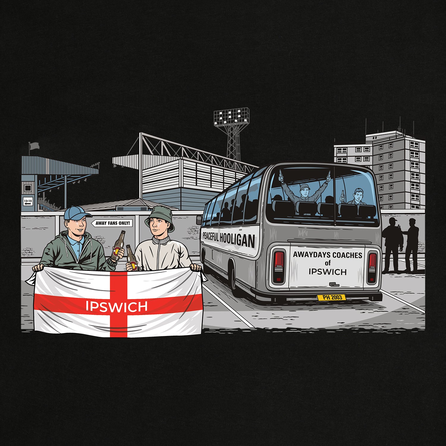 Ipswich Awaydays Sweatshirt Black - Peaceful Hooligan 