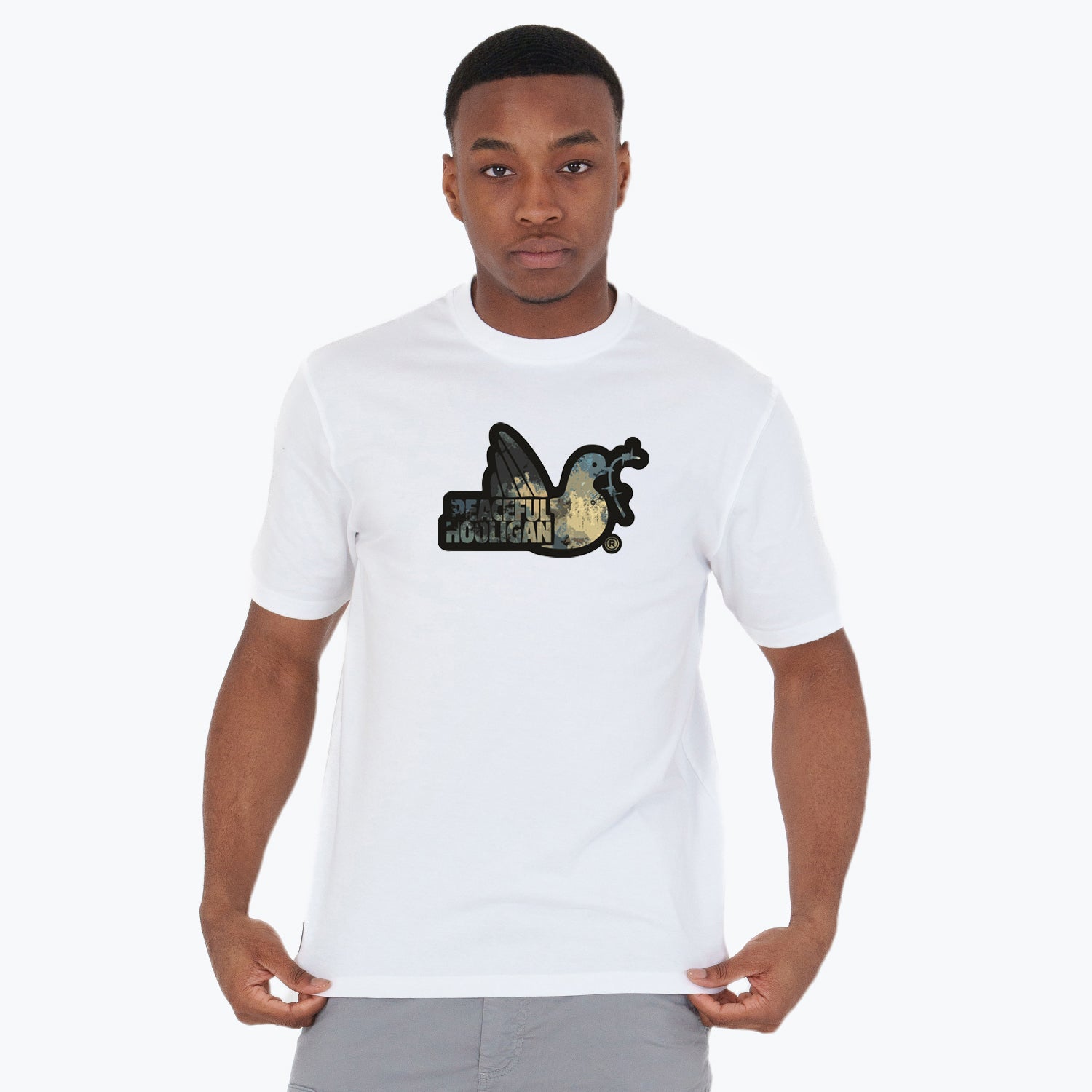 Lagoon Camo Dove T-Shirt White - Peaceful Hooligan 