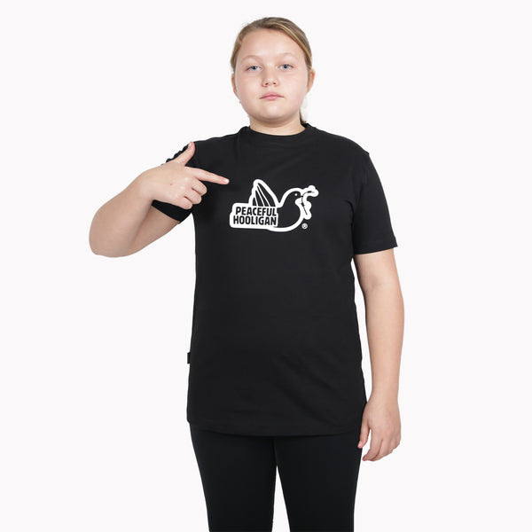 Junior Outline Dove T-Shirt Black - Peaceful Hooligan 