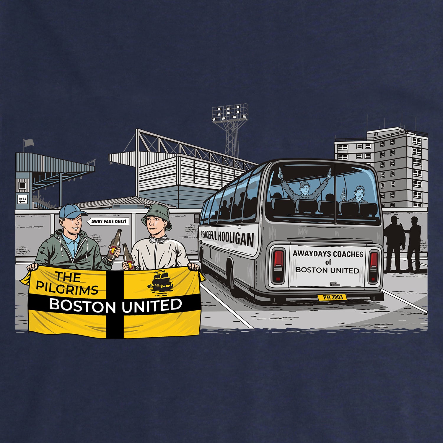 Boston United Awaydays Hoodie Navy - Peaceful Hooligan 