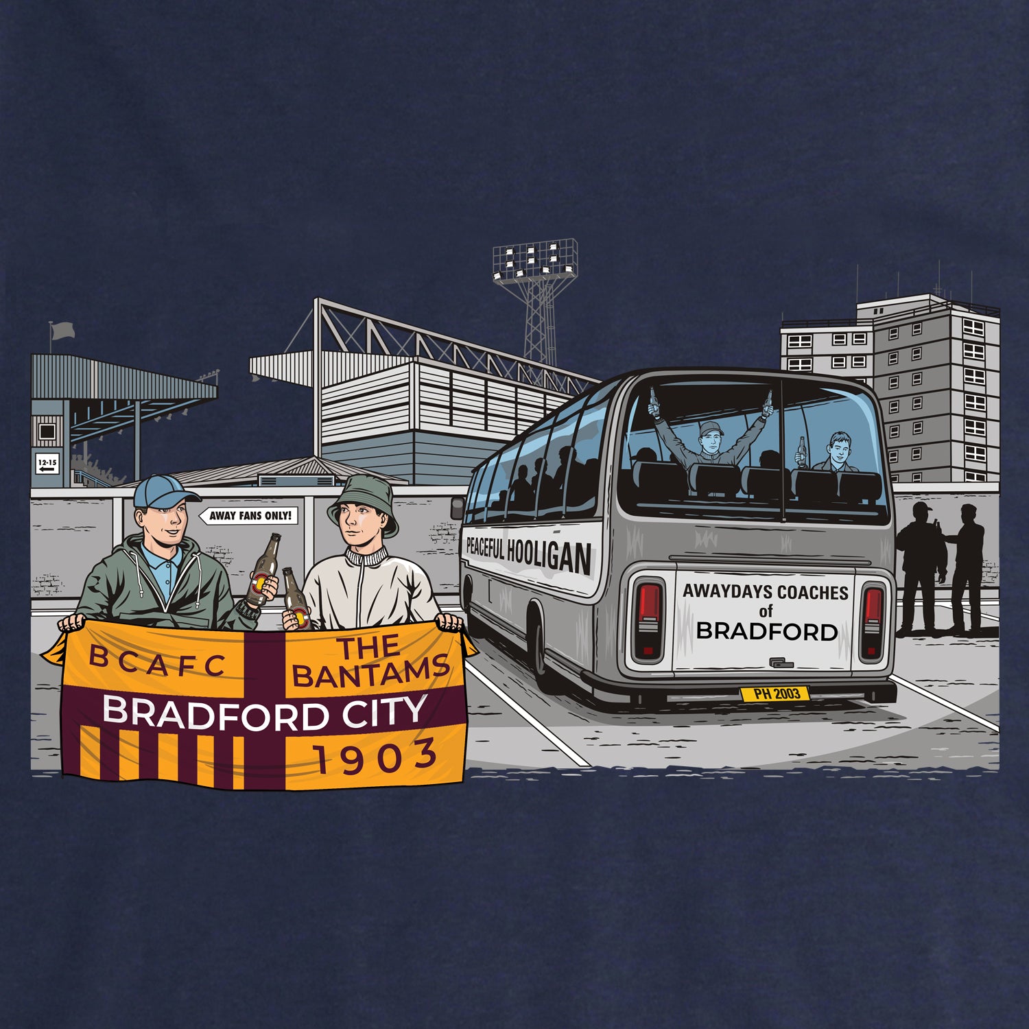 Bradford City Awaydays Hoodie Navy - Peaceful Hooligan 