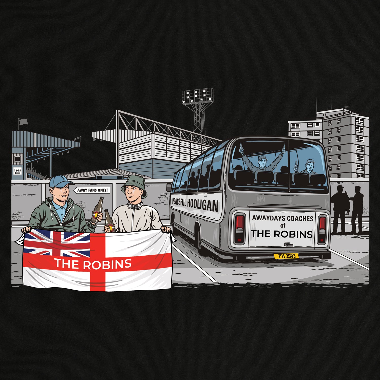 The Robins Awaydays Hoodie Black - Peaceful Hooligan 