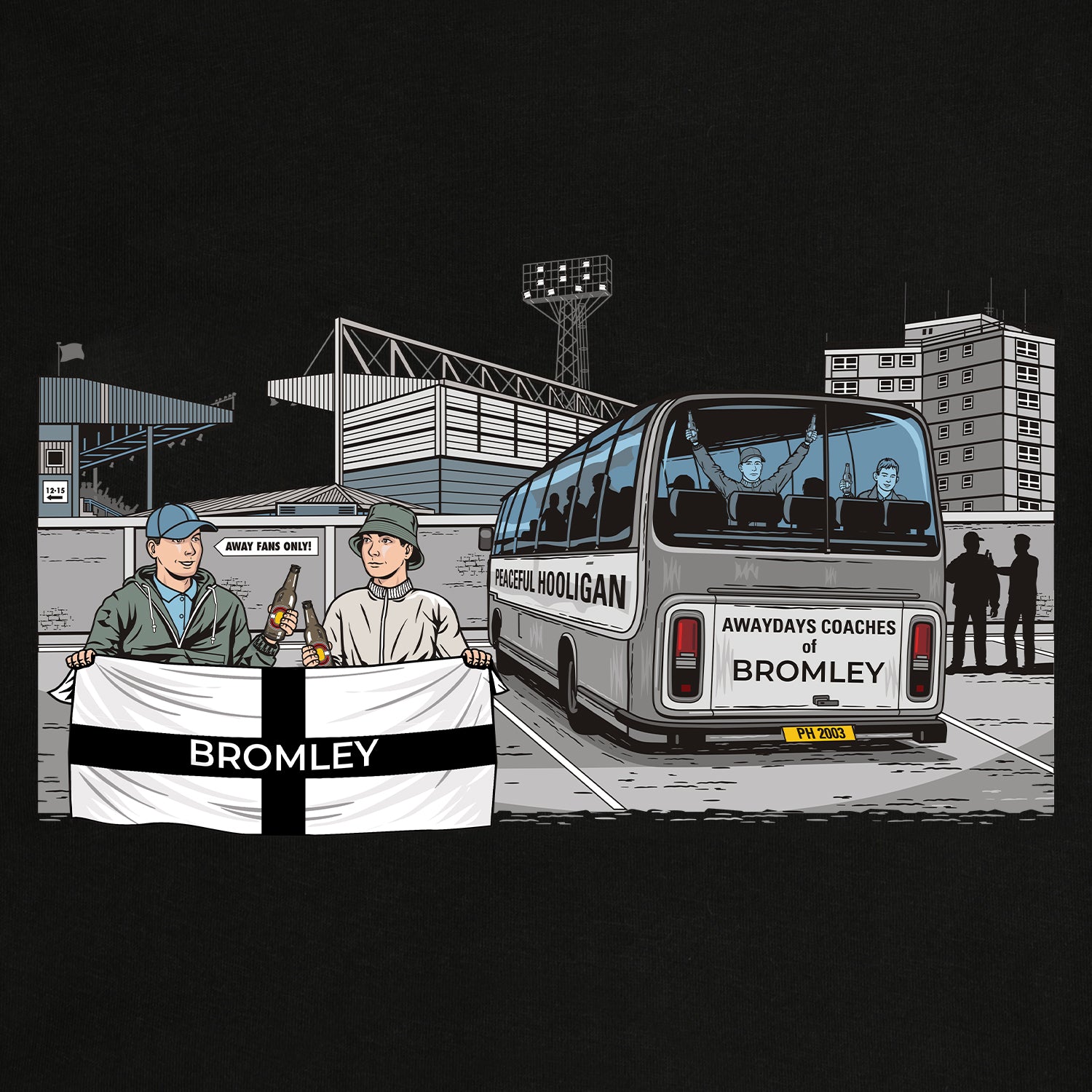 Bromley Awaydays T-Shirt Black - Peaceful Hooligan 