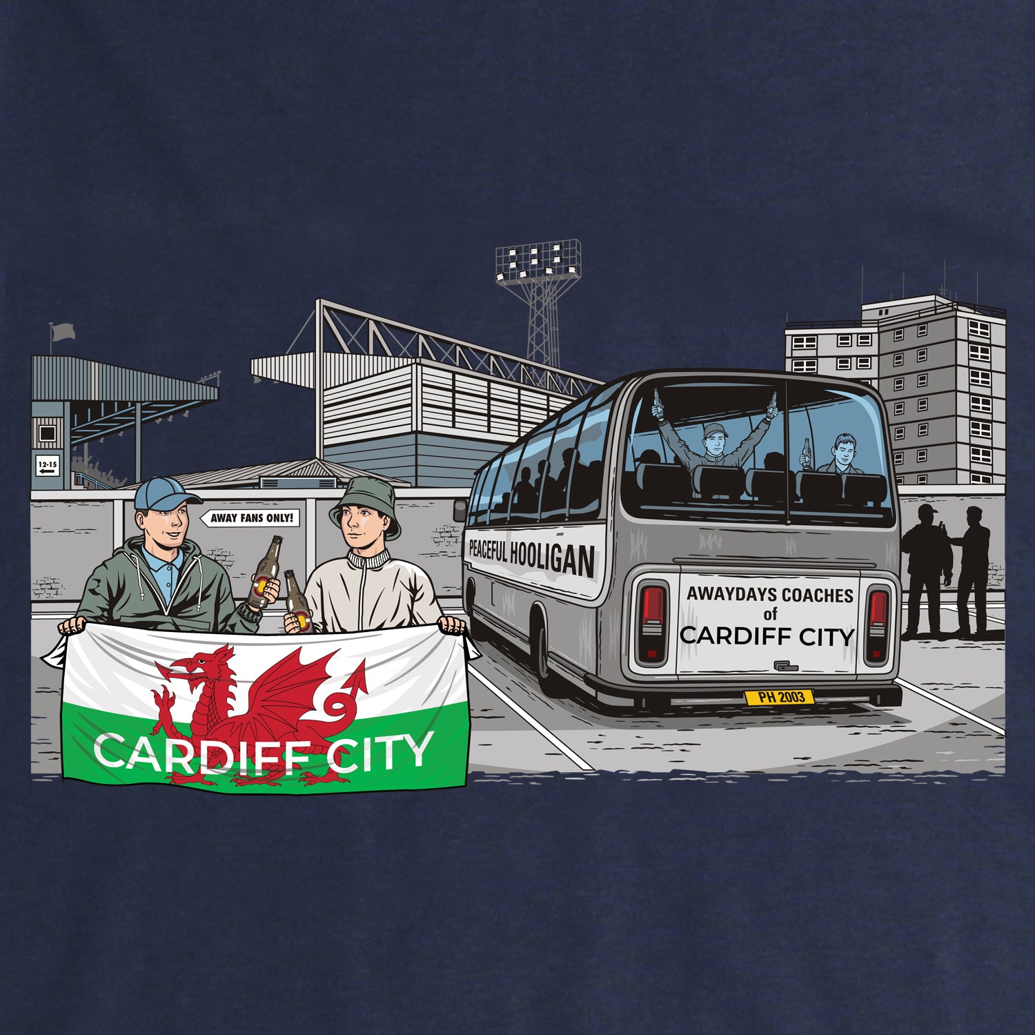 Cardiff City Awaydays Hoodie Navy - Peaceful Hooligan 