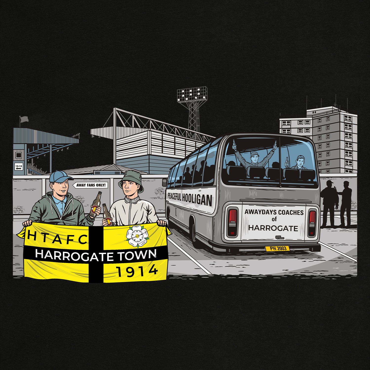 Harrogate Town Awaydays Sweatshirt Black - Peaceful Hooligan 