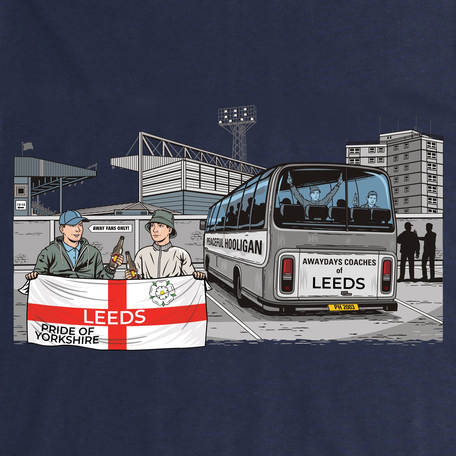 Leeds Awaydays Hoodie Navy - Peaceful Hooligan 