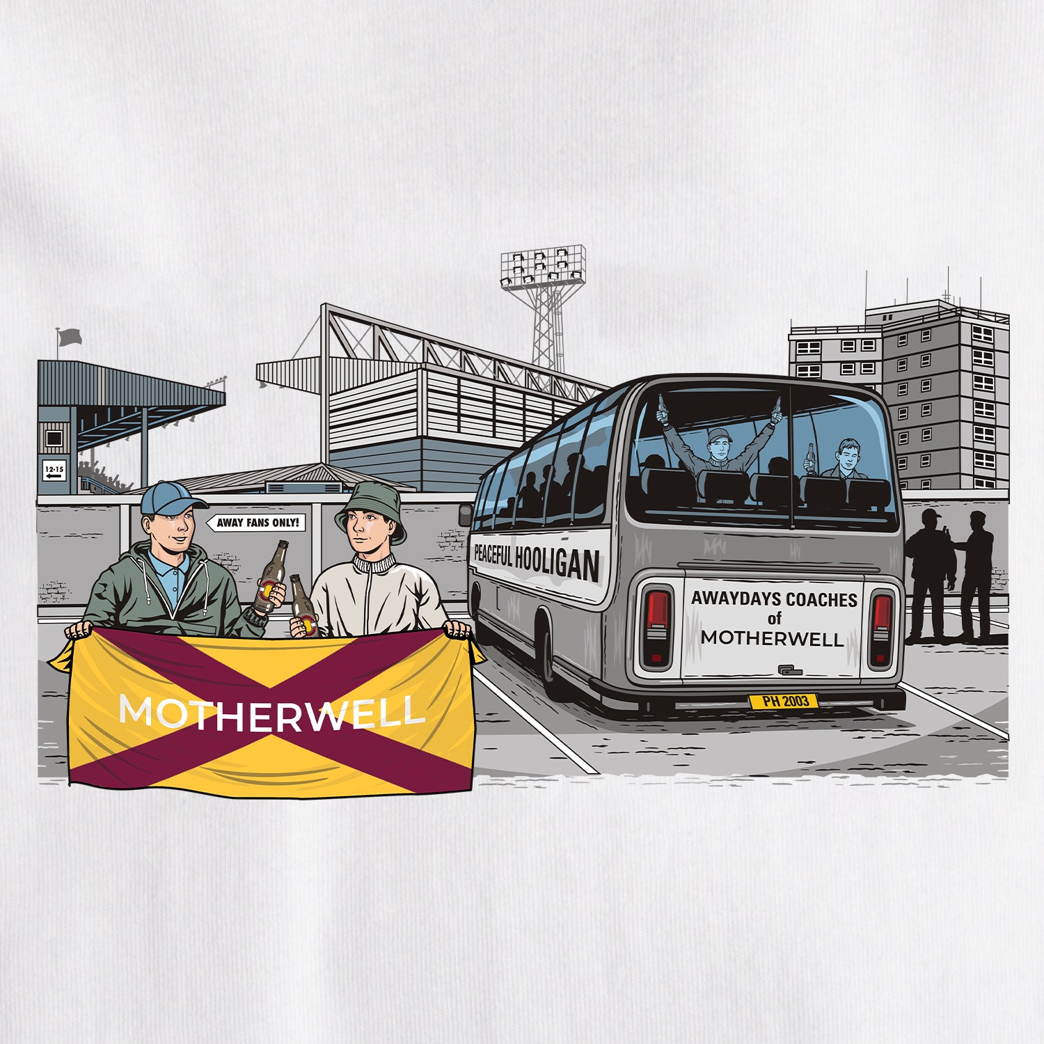 Motherwell Awaydays T-Shirt White - Peaceful Hooligan 