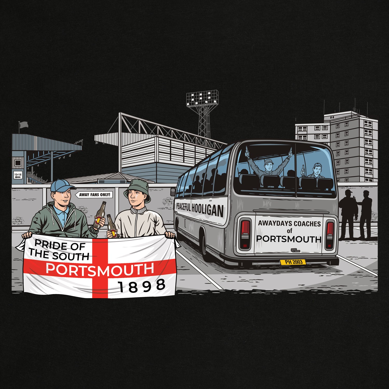 Portsmouth Awaydays Hoodie Black - Peaceful Hooligan 