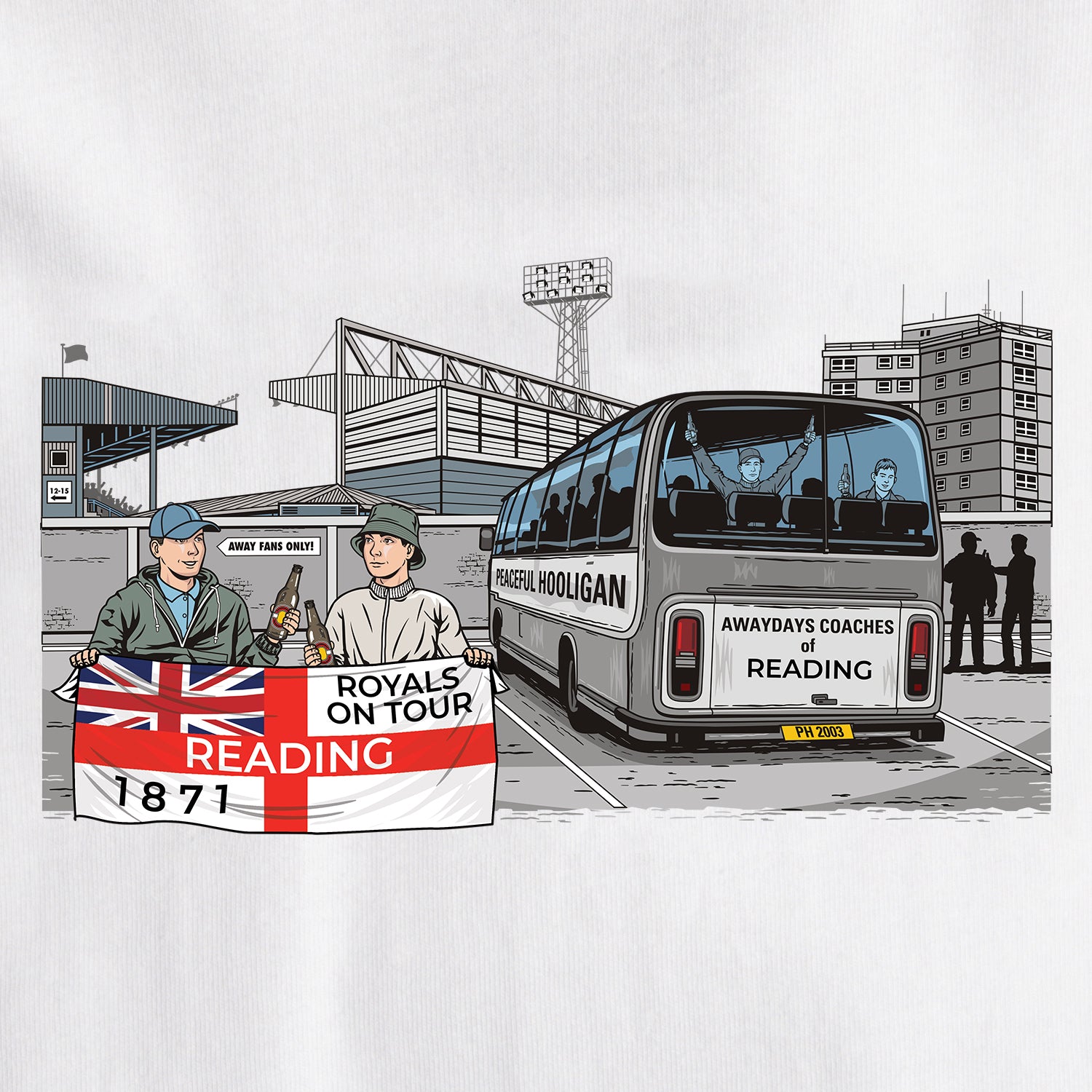 Reading Awaydays T-Shirt White - Peaceful Hooligan 