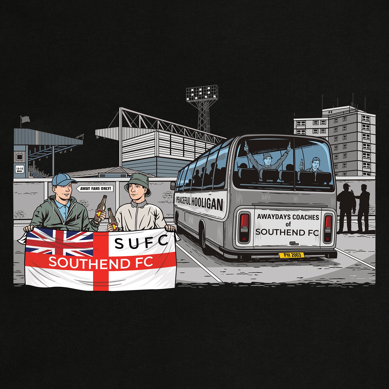 Southend Awaydays Hoodie Black - Peaceful Hooligan 