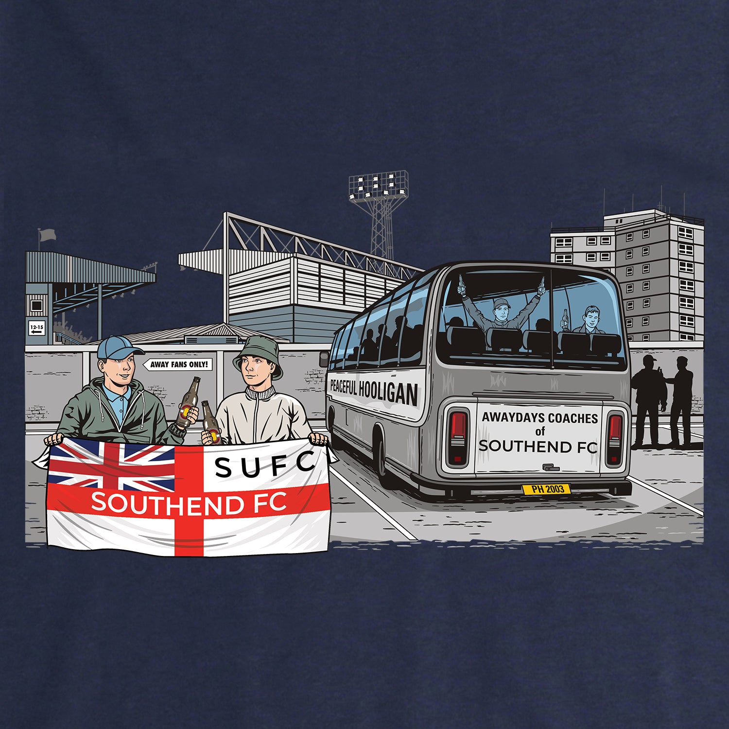Southend Awaydays Hoodie Navy - Peaceful Hooligan 