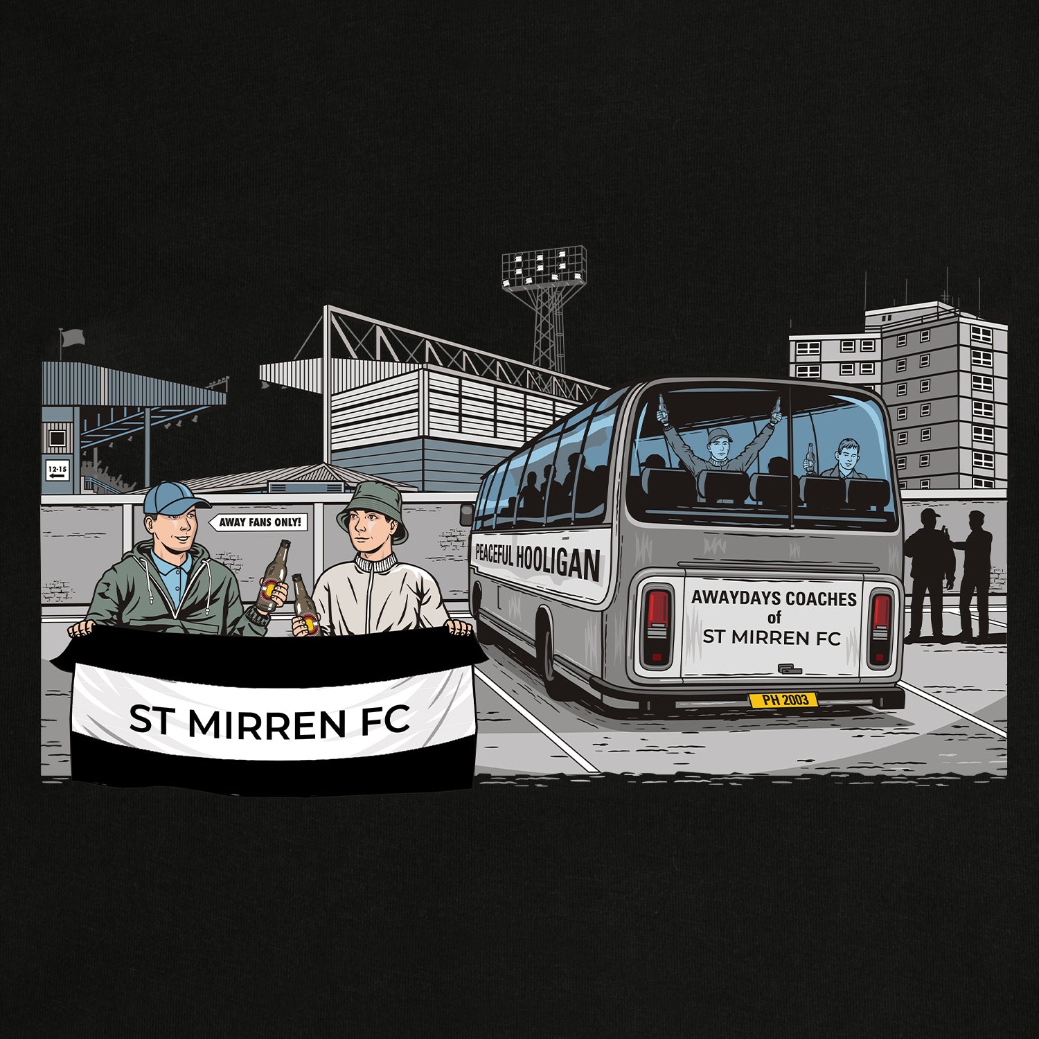 St Mirren FC Awaydays Hoodie Black - Peaceful Hooligan 