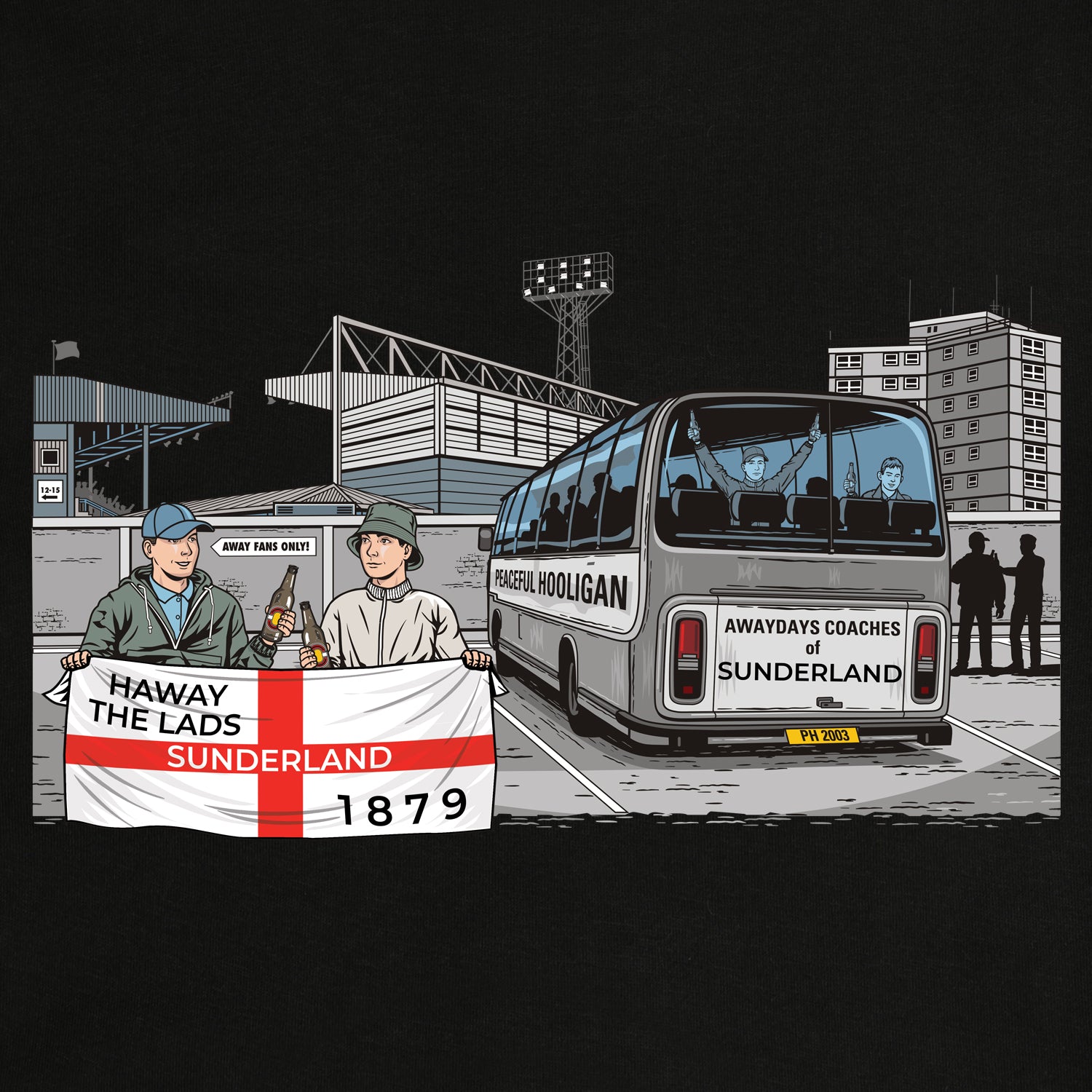 Sunderland Awaydays Hoodie Black - Peaceful Hooligan 