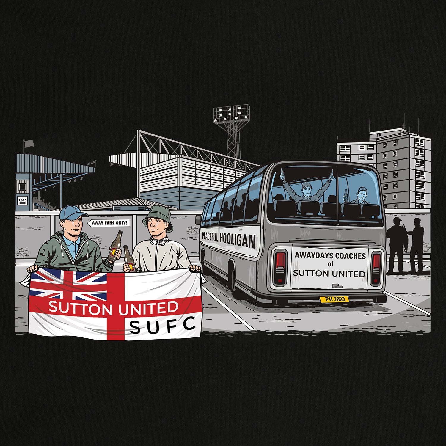 Sutton United Awaydays Sweatshirt Black - Peaceful Hooligan 