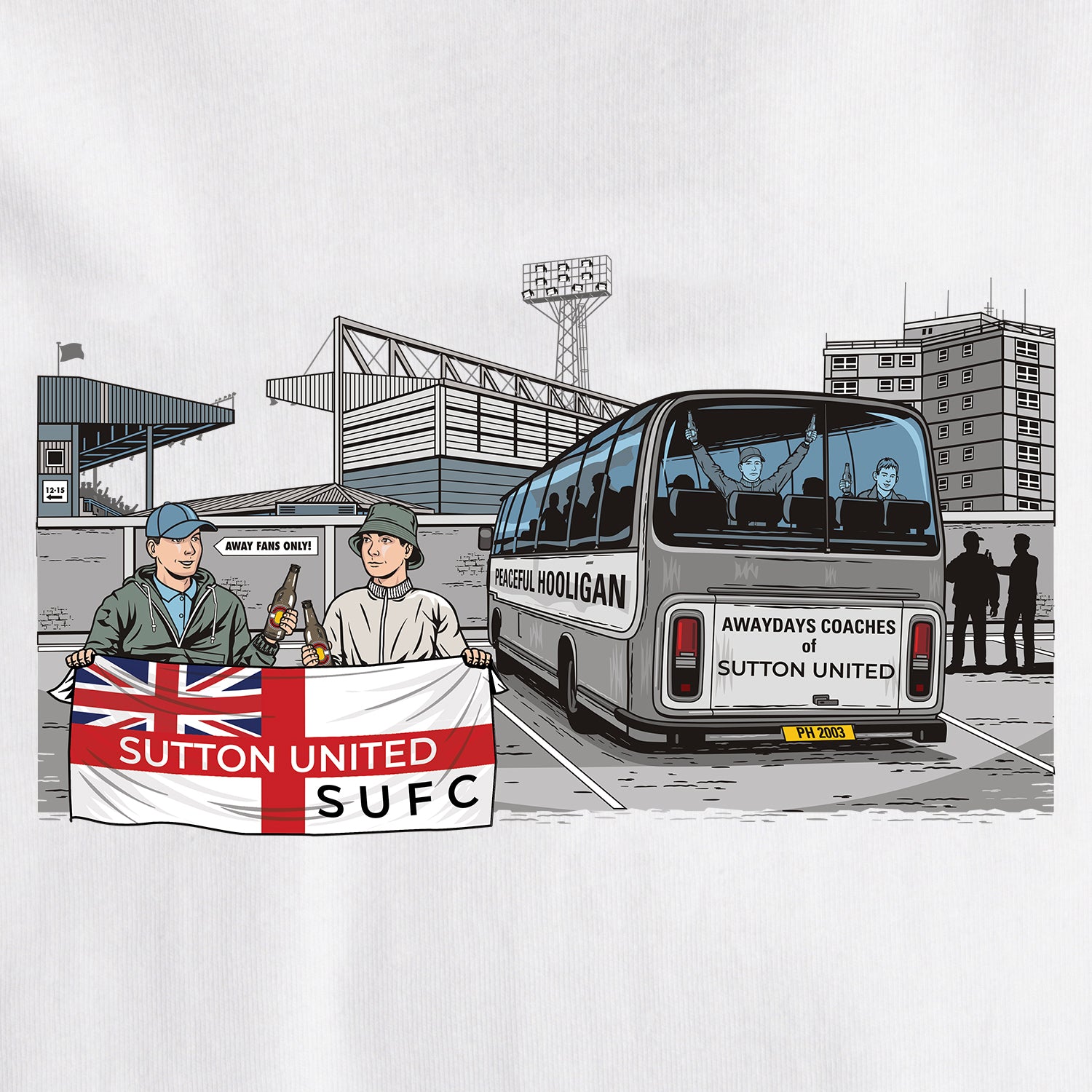 Sutton United Awaydays T-Shirt White - Peaceful Hooligan 